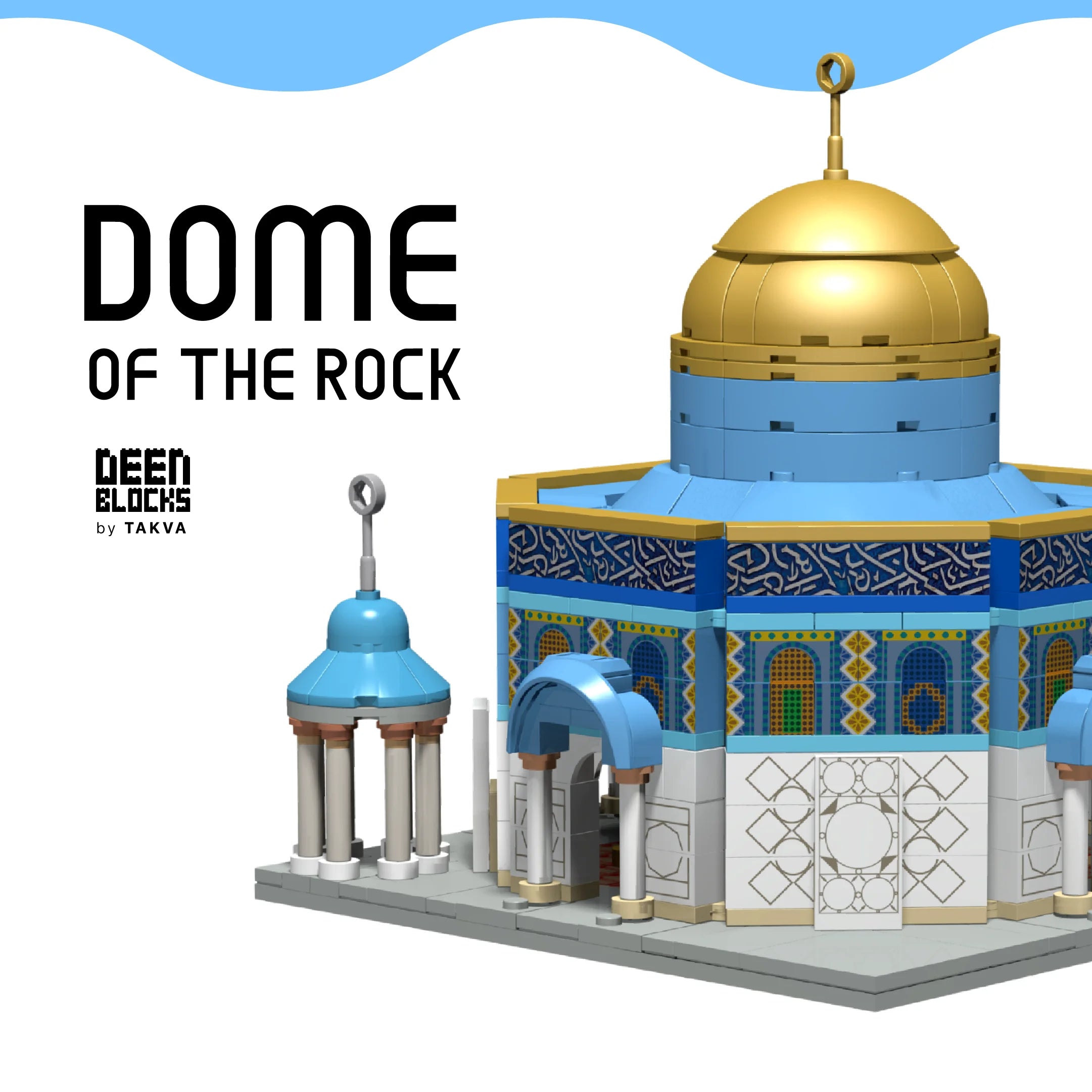 Dome of the Rock building block set render showing the golden dome and blue mosaic exterior (mobile crop)