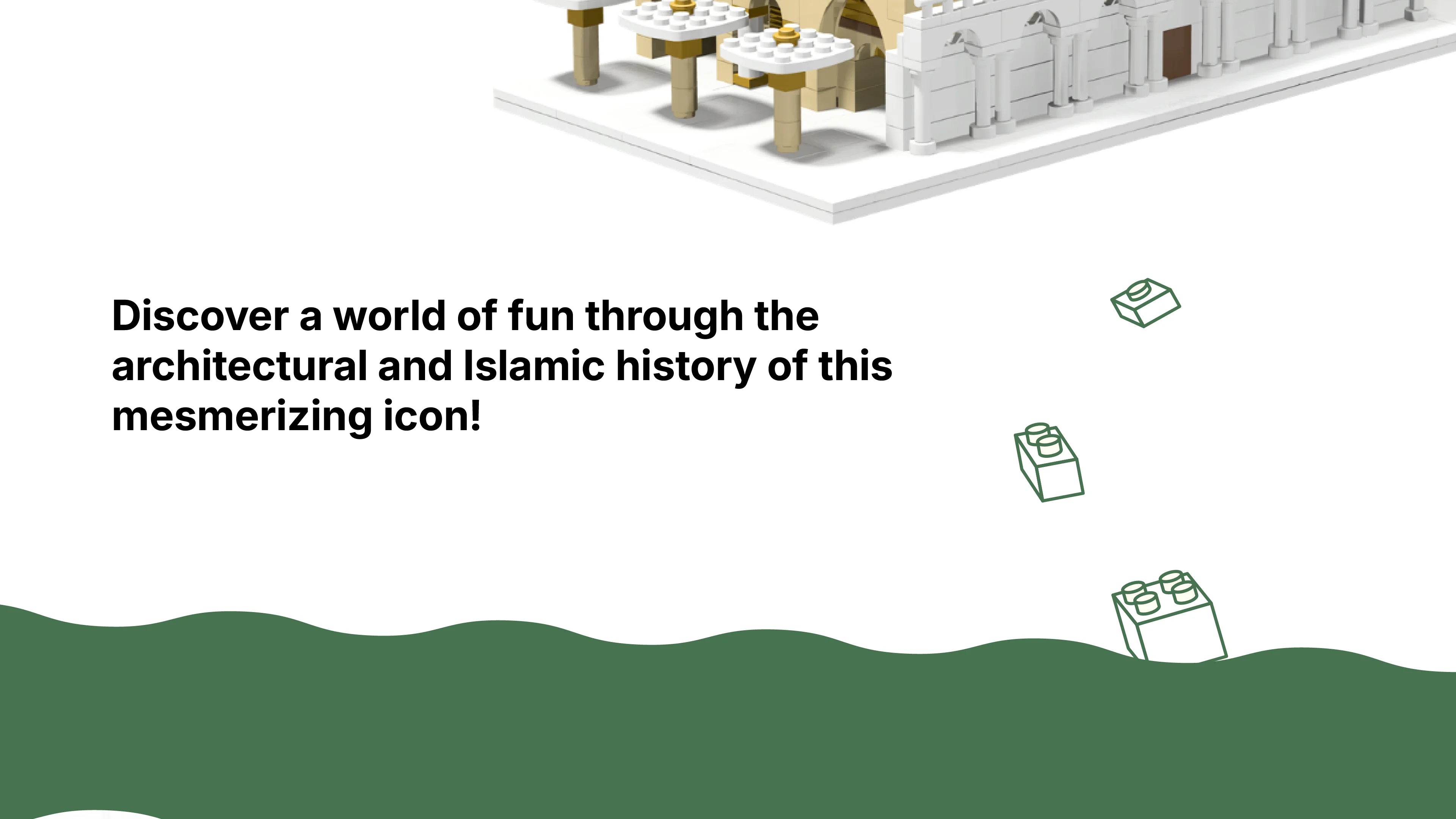 Discover a world of fun through the architectural and Islamic history of the Prophet's Mosque (Masjid An-Nabawi) — courtyard corner detail with illustrated block icons