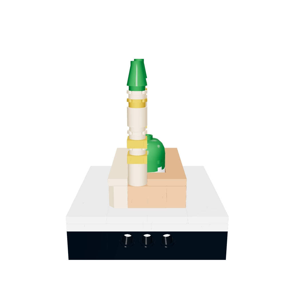 Interactive 3D model of the Masjid An Nabawi mini building blocks set that you can rotate and zoom, showing the Green Dome, green-tipped minarets and cream colonnade