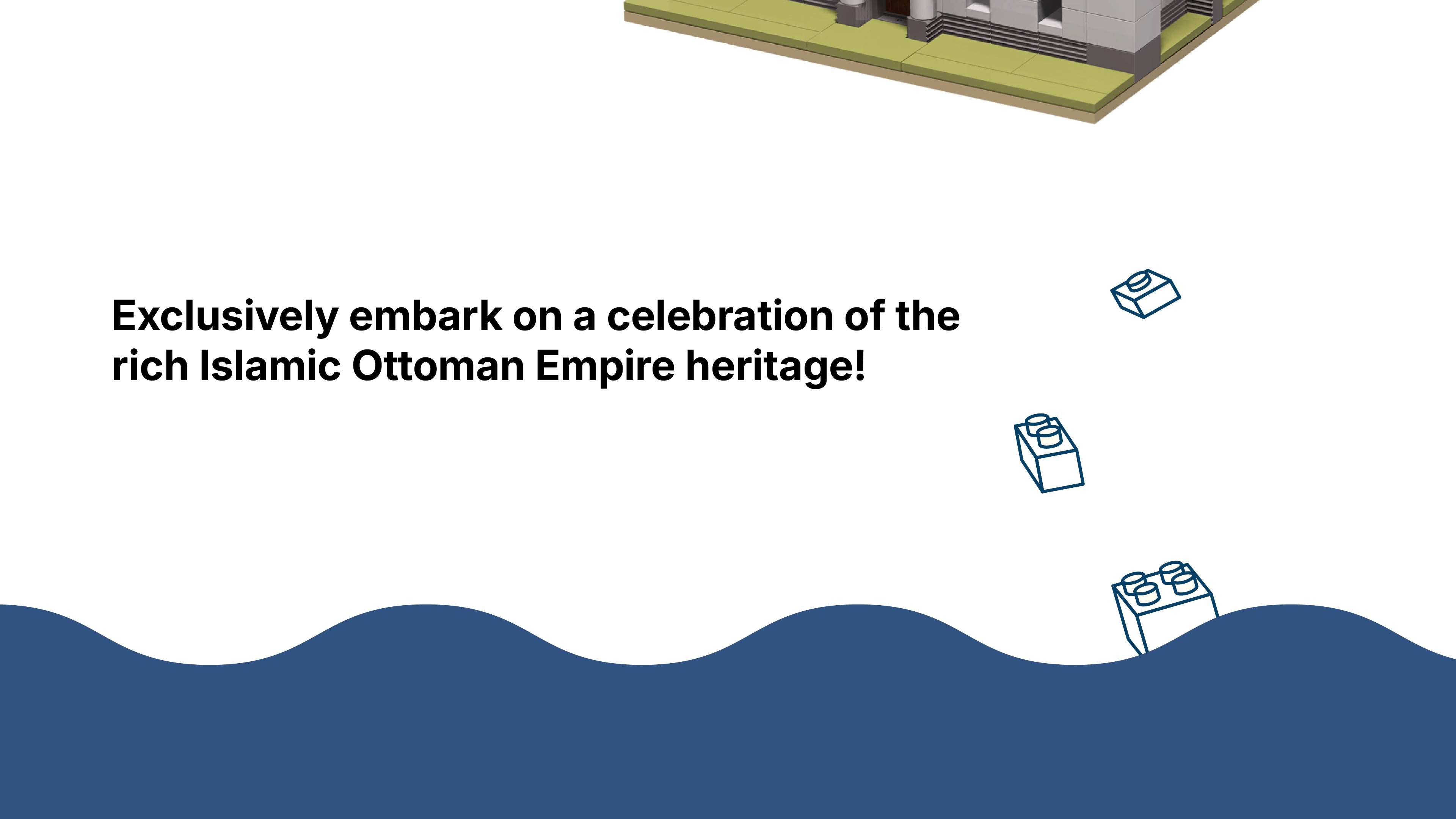 Sultan Ahmet Camii Blue Mosque Islamic landmark building block set for kids — DeenBlocks by TAKVA hero banner reading 'Exclusively embark on a celebration of the rich Islamic Ottoman Empire heritage!'