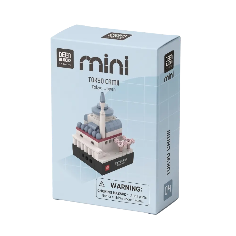 Retail box for the Tokyo Camii mini building blocks set, with the DEENBLOCKS Mini logo and the finished model pictured on the front