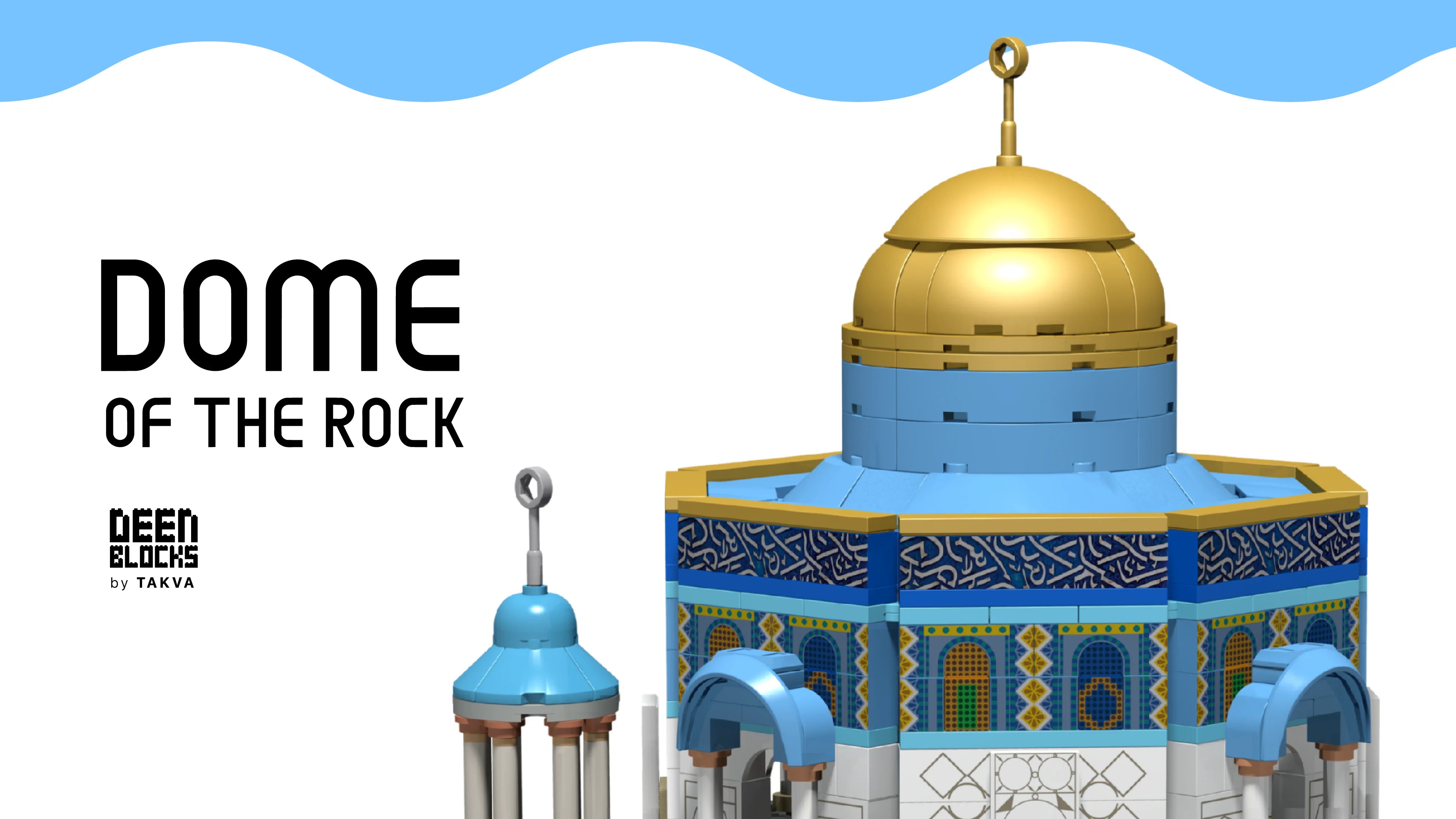 Dome of the Rock building block set render showing the golden dome and blue mosaic exterior