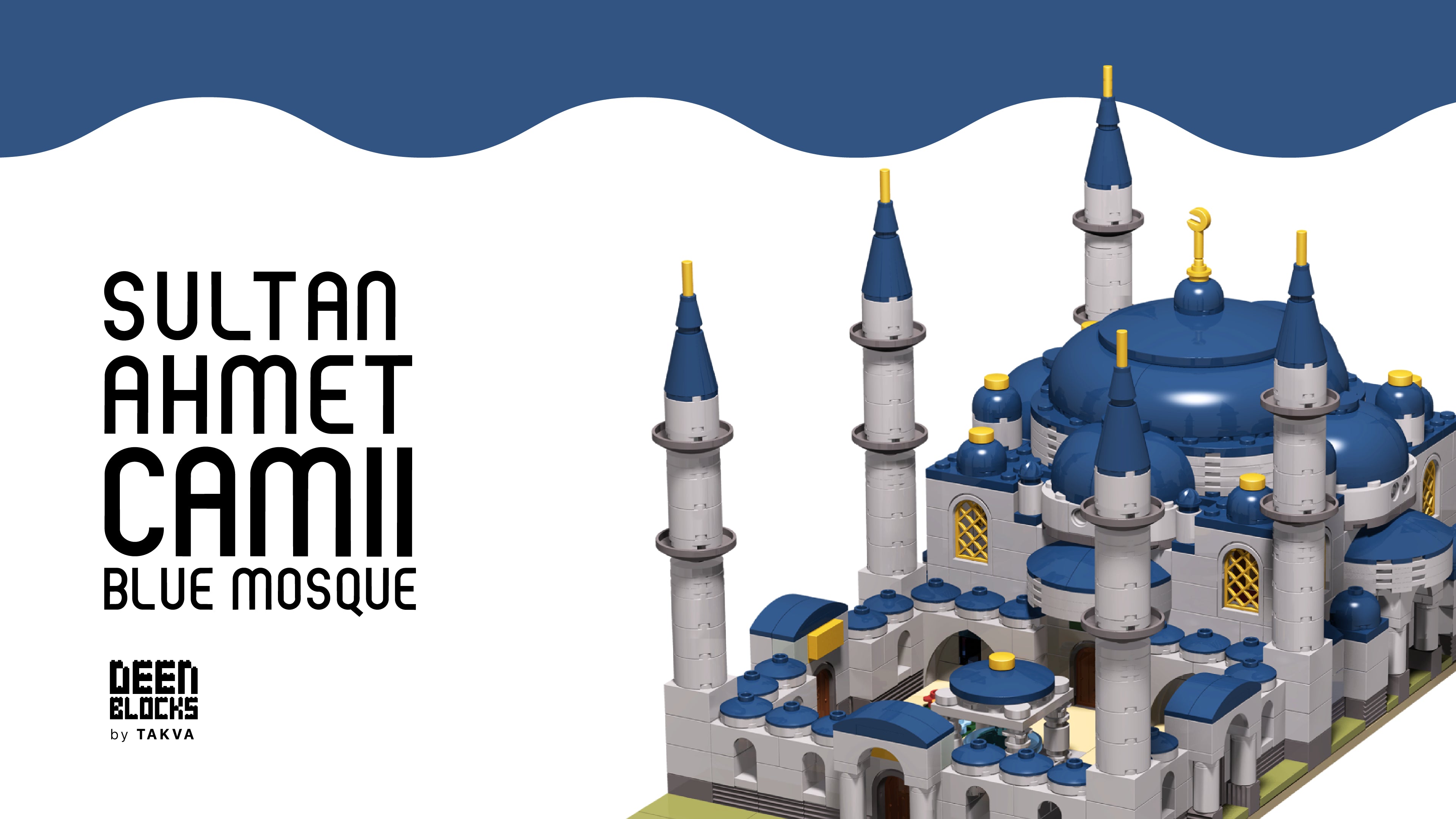 Sultan Ahmet Camii Blue Mosque Islamic building block set — front view showing the central dome, secondary domes, and minarets 
