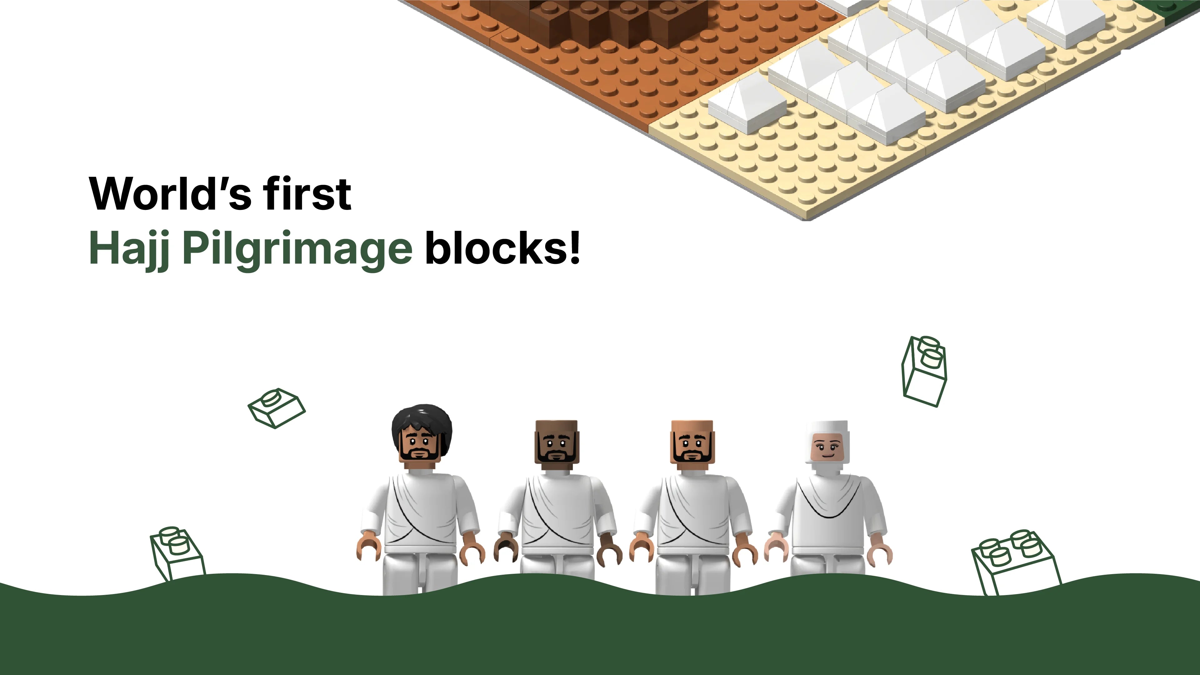 Badge noting DeenBlocks as the first Kaaba-building, Hajj pilgrimage-themed brick-compatible set